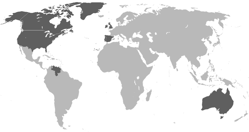 Carte du monde montrant les pays où des projets de construction ont été réalisés (Amérique du Nord, Alaska, Grande-Bretagne, Australie, Portugal et Espagne, entre autres)